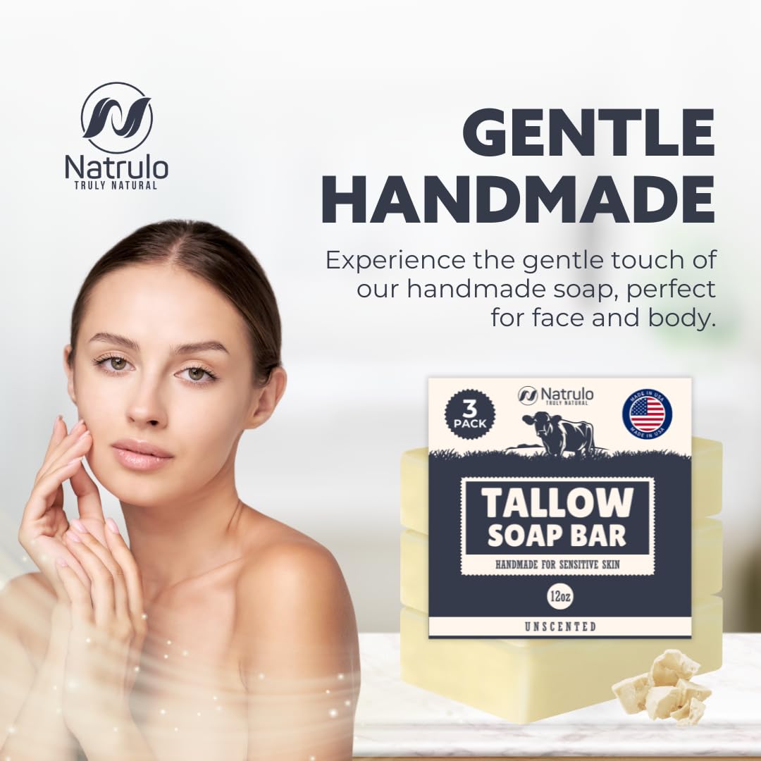 Natrulo Beef Tallow Soap Bar USA-made label highlights trusted craftsmanship.