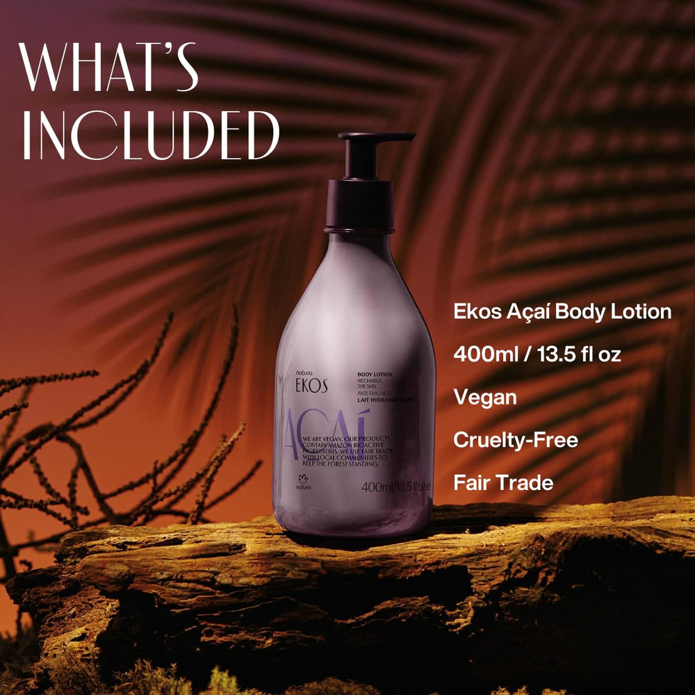 Natura Açaí Body Lotion pump close-up shows easy application and quick absorption.