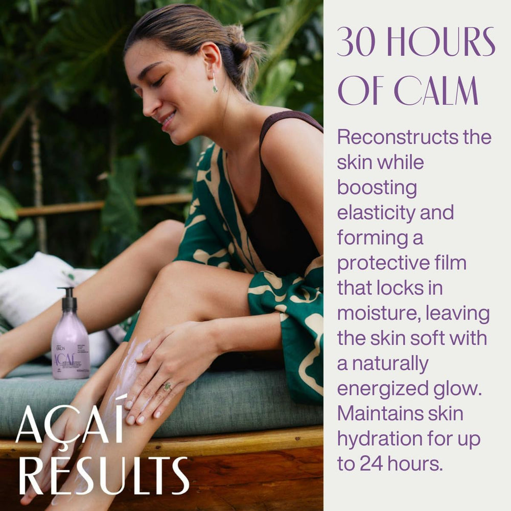 Natura Açaí Body Lotion texture close-up demonstrates non-greasy absorption.
