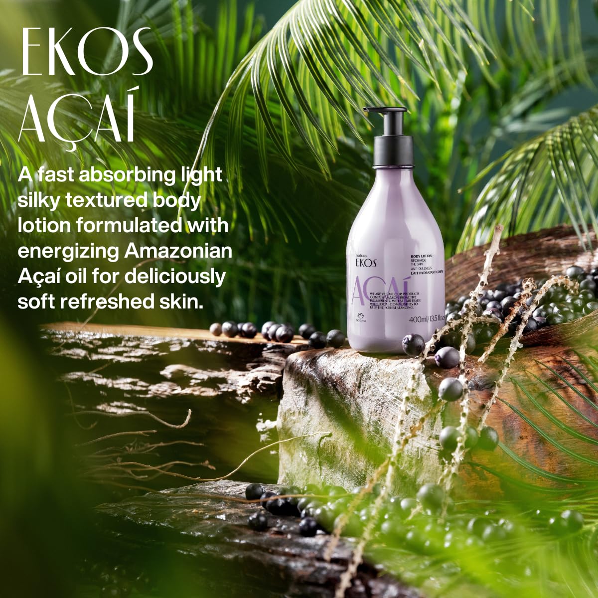 Natura Açaí oil bottle emphasizes antioxidant-rich ingredients.
