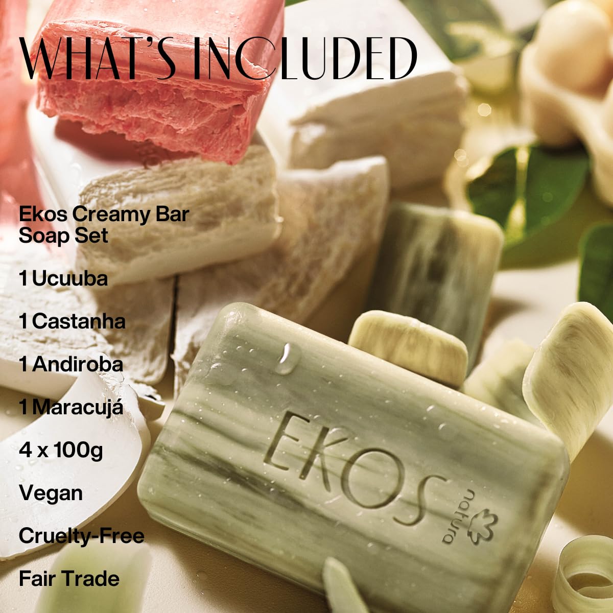 Natura bar soap set creamy-lather close-up shows rich foam texture