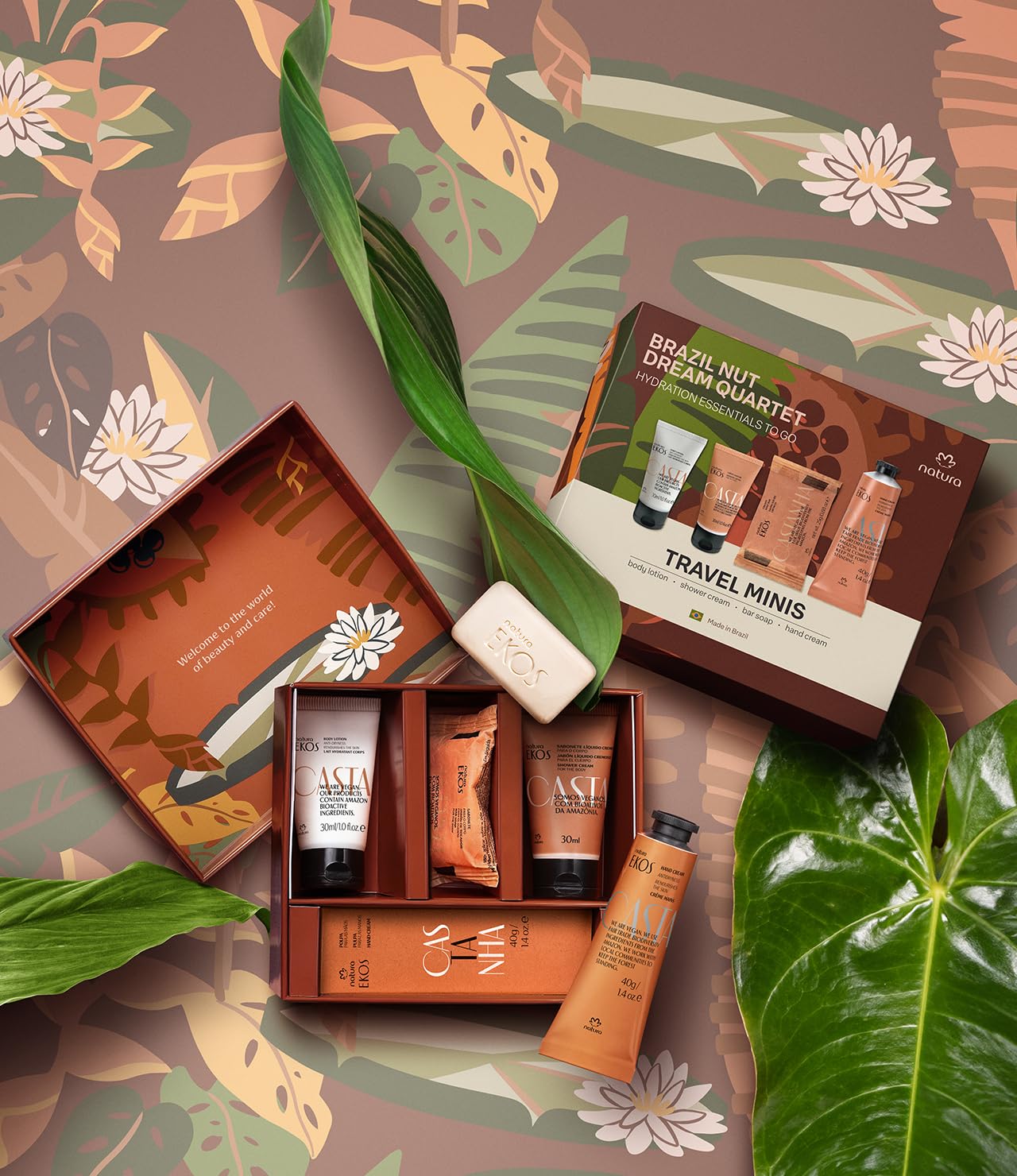 Natura Brazil Nut Dream set body lotion mini provides 24-hour moisture.