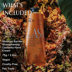 Natura castanha oil pour illustration emphasizes nourishing omega-rich formula for dry hands.
