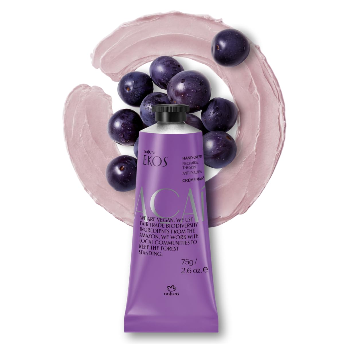 Natura Ekos Açaí Hand Cream bottle showing fast absorbing hydration for everyday use