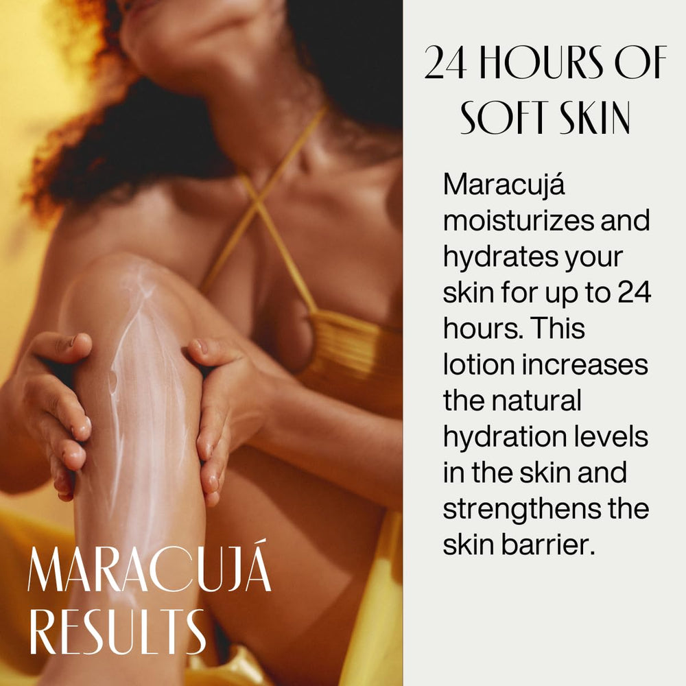 Natura Ekos Passion Fruit lotion ingredients board highlights bioactive Tukumã butter benefits