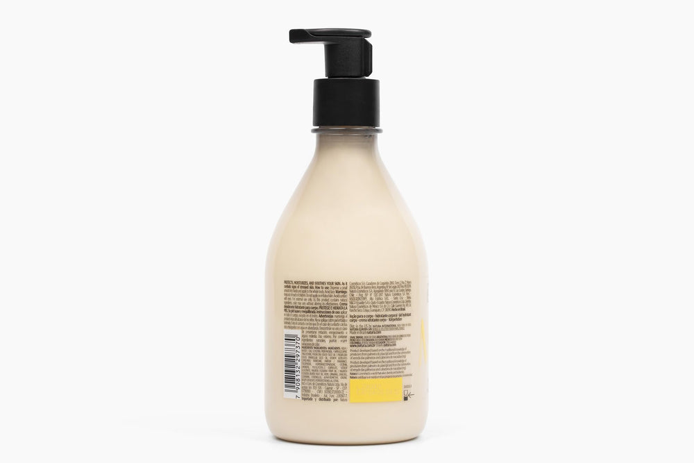 Natura Ekos Passion Fruit lotion texture closeup shows creamy softness for quick relief