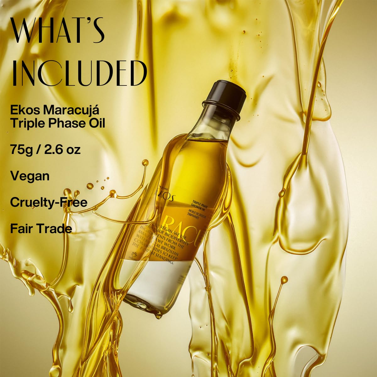 Natura Passion Fruit triple phase bottle closeup with vibrant scent and nourishing oils.