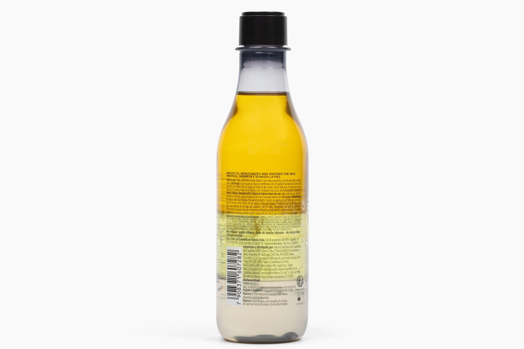 Natura Passion Fruit triple phase shake-bottle showing three-layer blend before use.