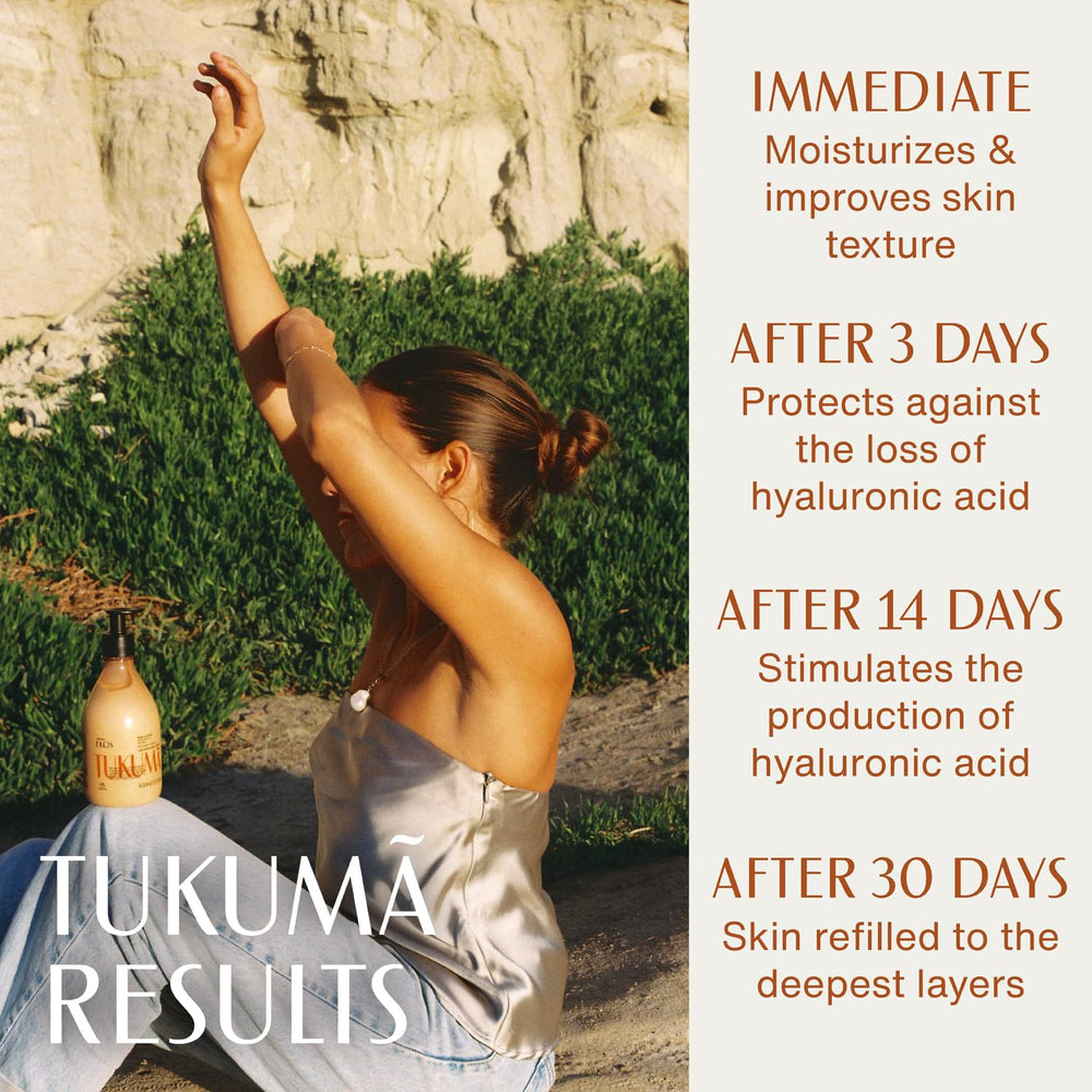 Natura Tukuma Lotion application – lightweight finish ideal for everyday use.