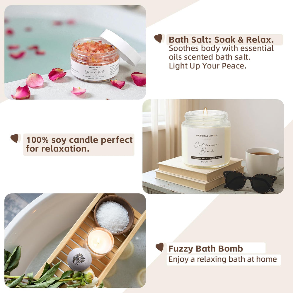 Natural Amor Los Angeles bath bomb evokes fizzing spa moment during self-care.