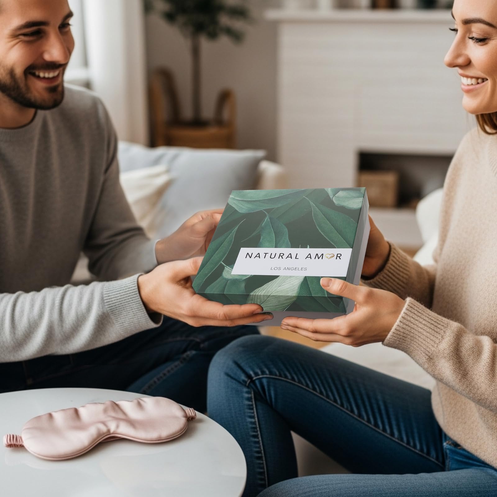 Natural Amor Los Angeles gift box presentation-ready image communicates festive gifting ready.