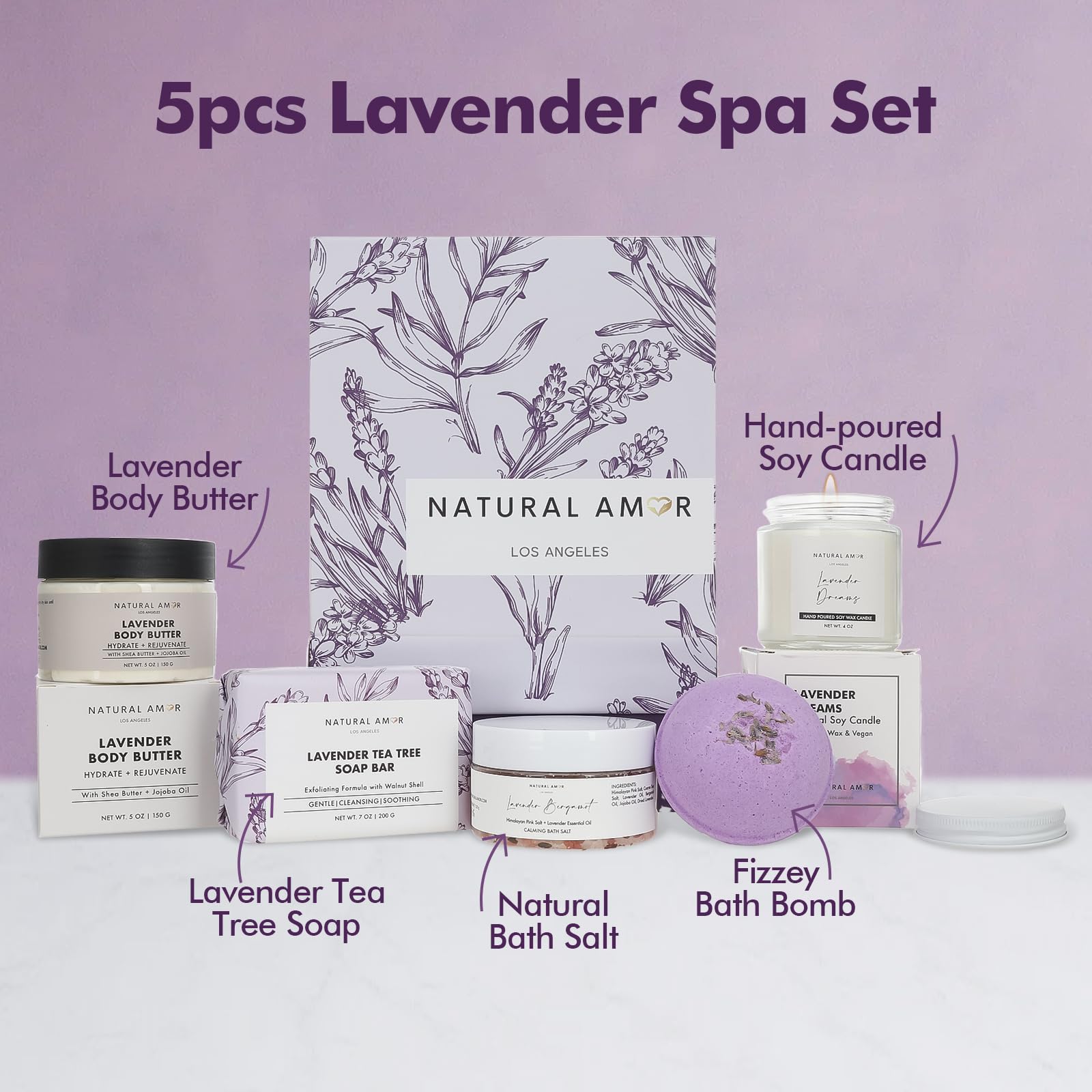 Natural Amor Los Angeles lavender spa body butter nourishes skin after bath.