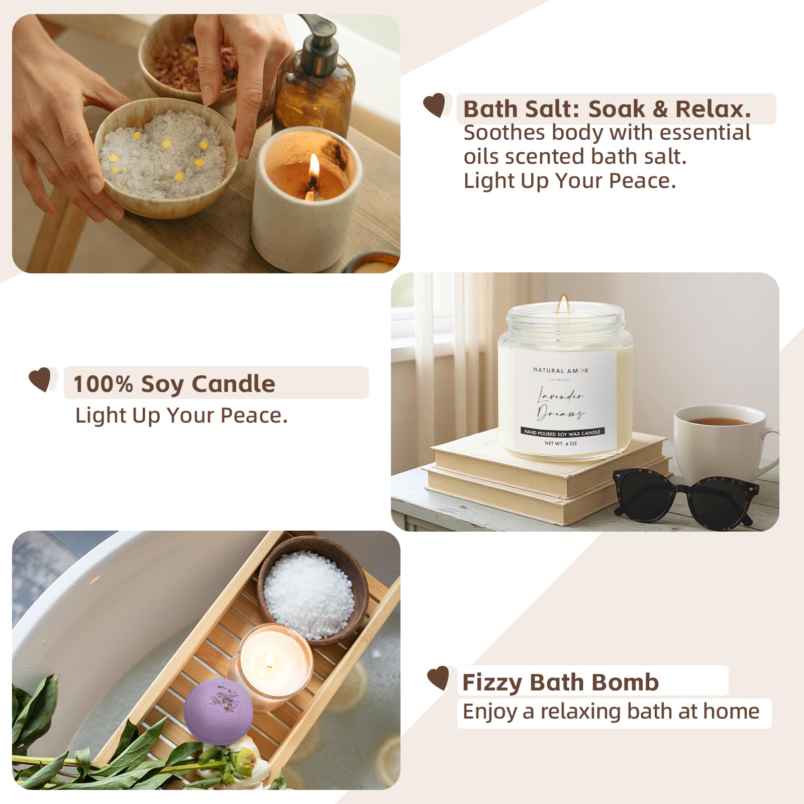 Natural Amor Los Angeles lavender candle creates calming ambiance.