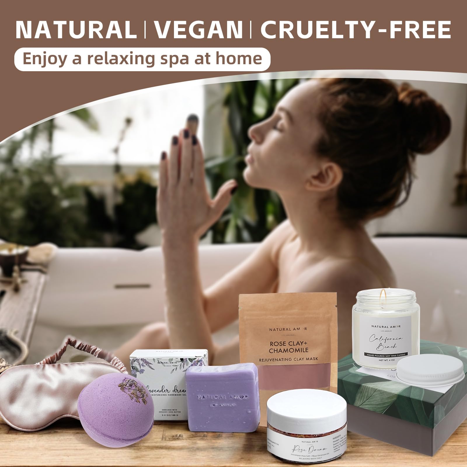 Natural Amor Los Angeles silky sleep mask promotes comfortable, distraction-free wind-down.