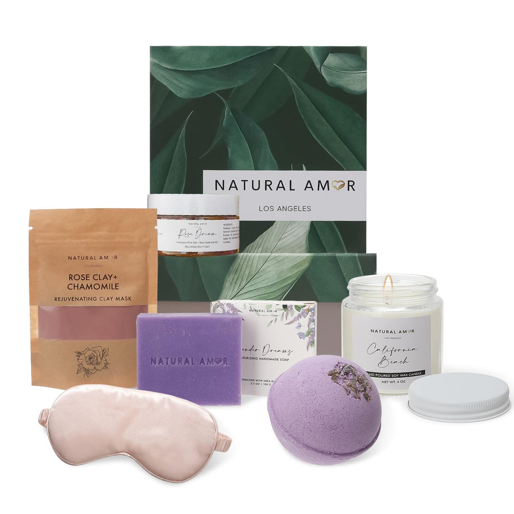 Natural Amor Los Angeles spa gift set lavender soap with gift box offers peaceful at-home pampering.