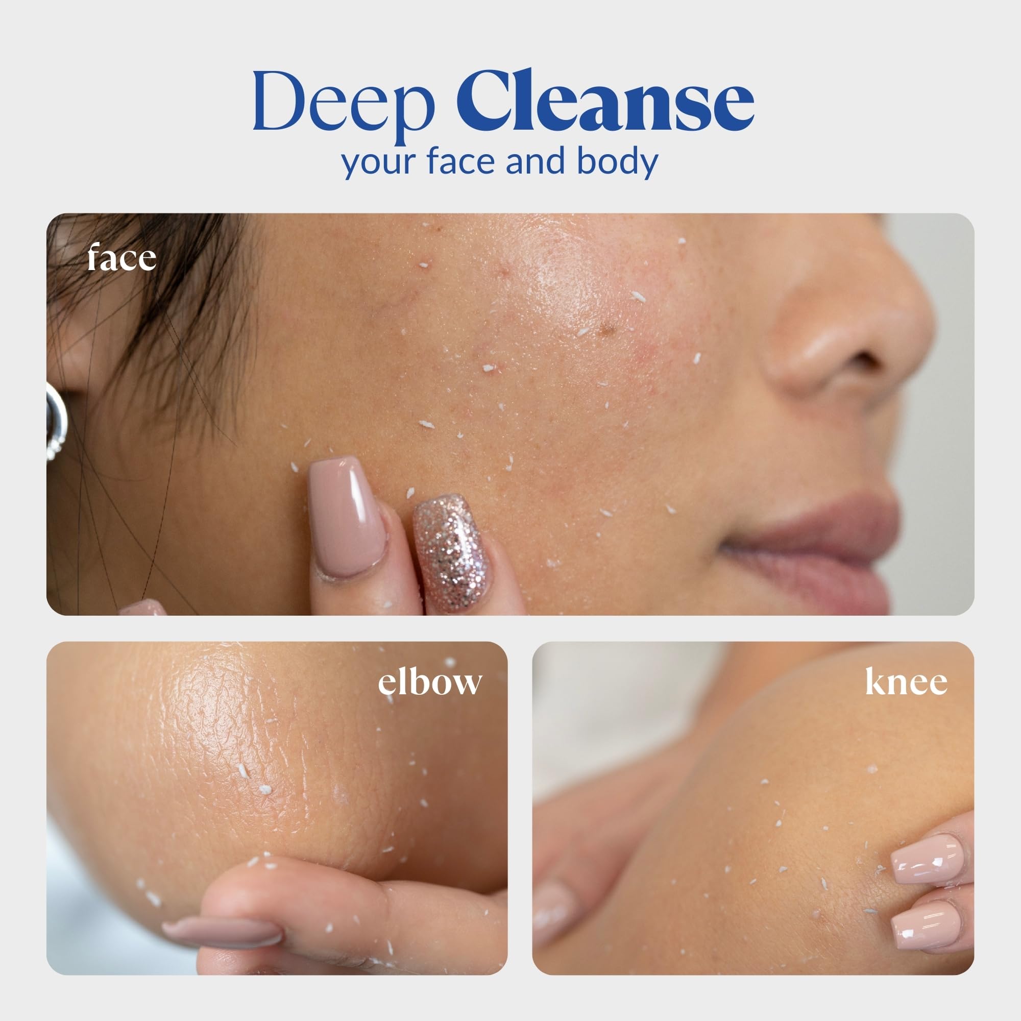 Natural Aqua Gel Cure applied on face for gentle polishing and smoother skin.