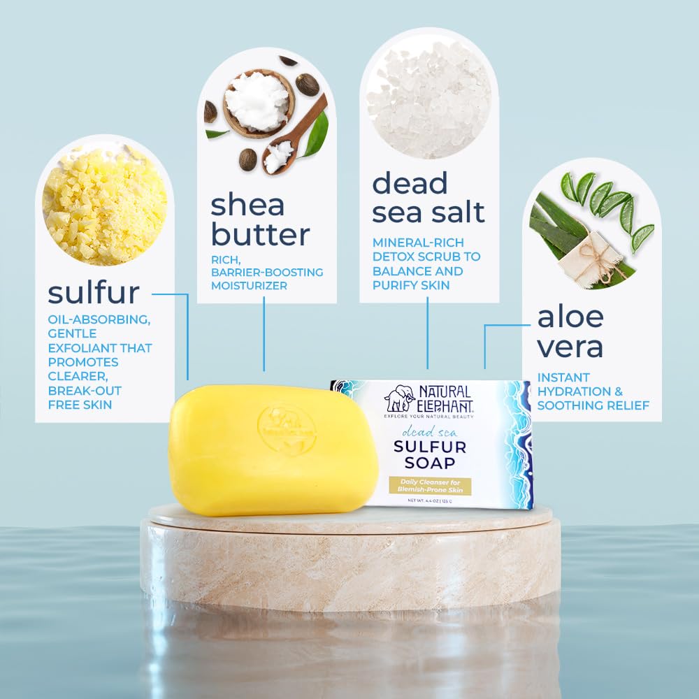 Natural Elephant Dead Sea sulfur soap used on the face for daily cleansing.