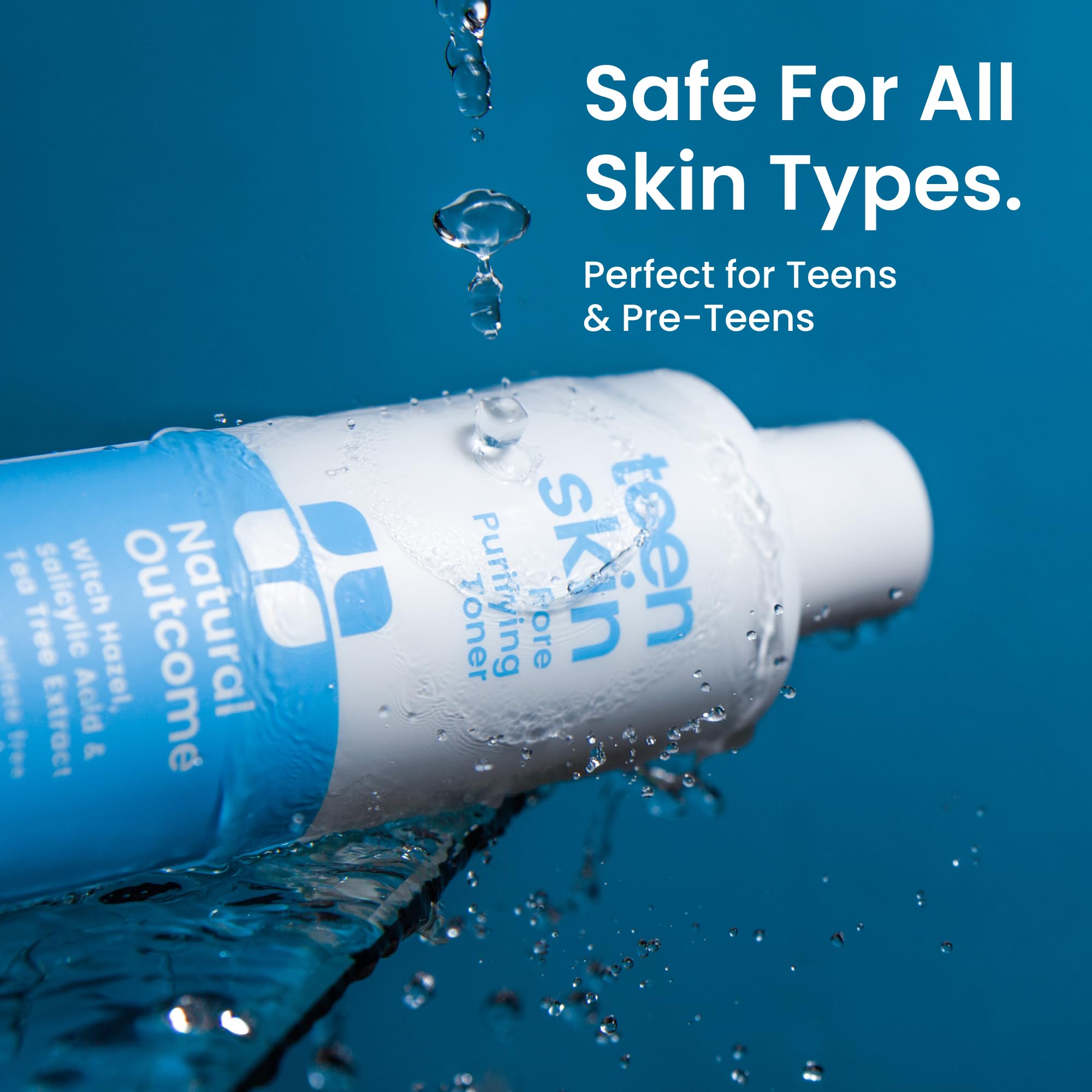 Natural Outcome Acne Toner application swipe shows fragrance-free, gentle formula.
