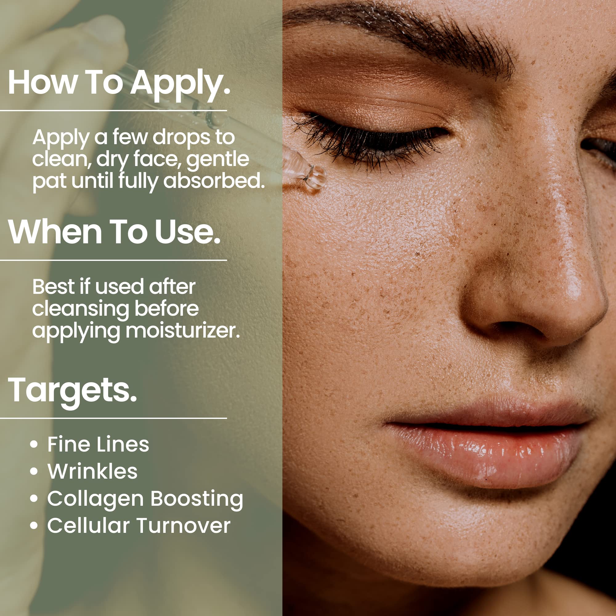 Natural Outcome collagen peptide serum on the face during daily application for a natural glow