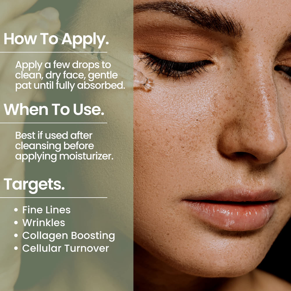 Natural Outcome collagen peptide serum on the face during daily application for a natural glow