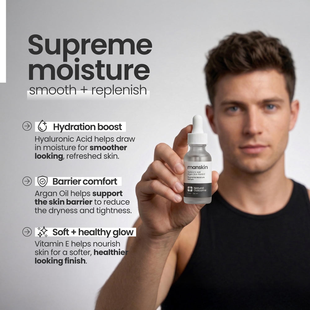 Aplicación del Serum Supreme para hombre en la cara, absorción rápida.