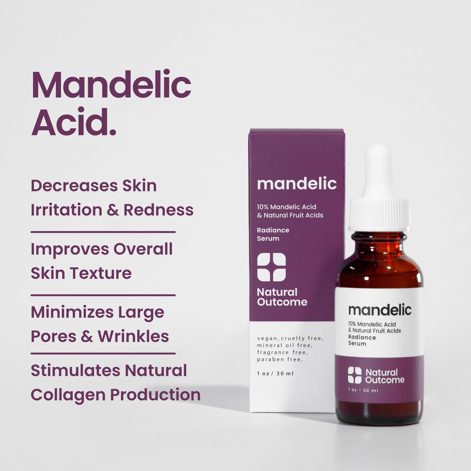Natural Outcome Mandelic Acid Serum application smooths texture and hydrates.