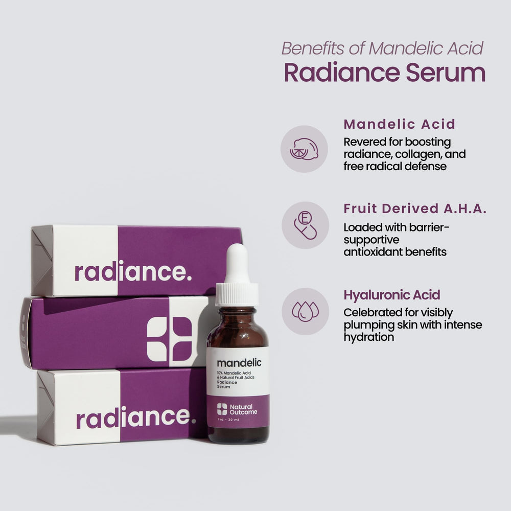 Natural Outcome Mandelic Acid Serum supports acne-prone skin clarity.