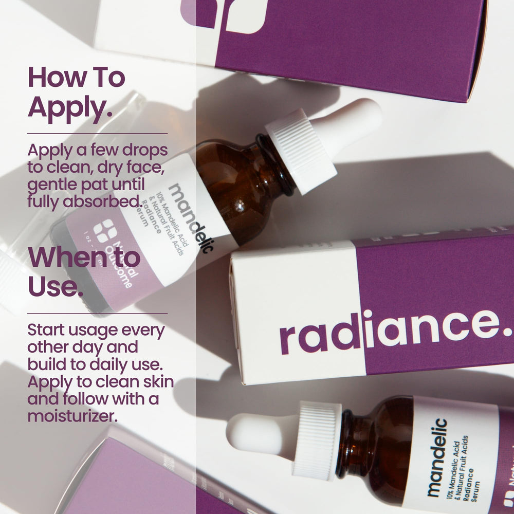 Natural Outcome Mandelic Acid Serum improves tone and reduces rough texture.