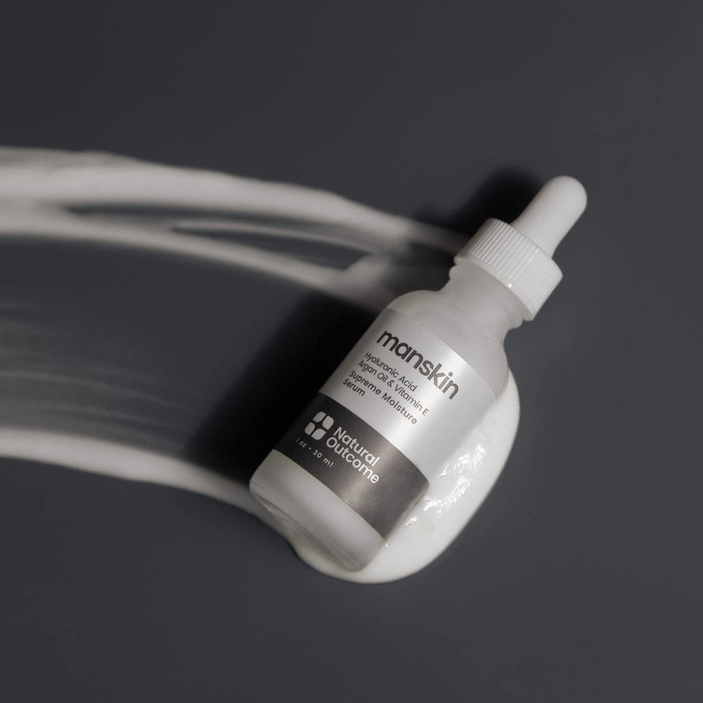 Natural Outcome Man Skin serum application demonstrates easy nightly routine for hydration