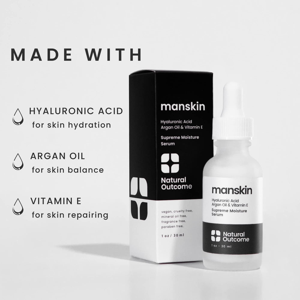 Natural Outcome Manskin serum ingredients include argan oil for elasticity