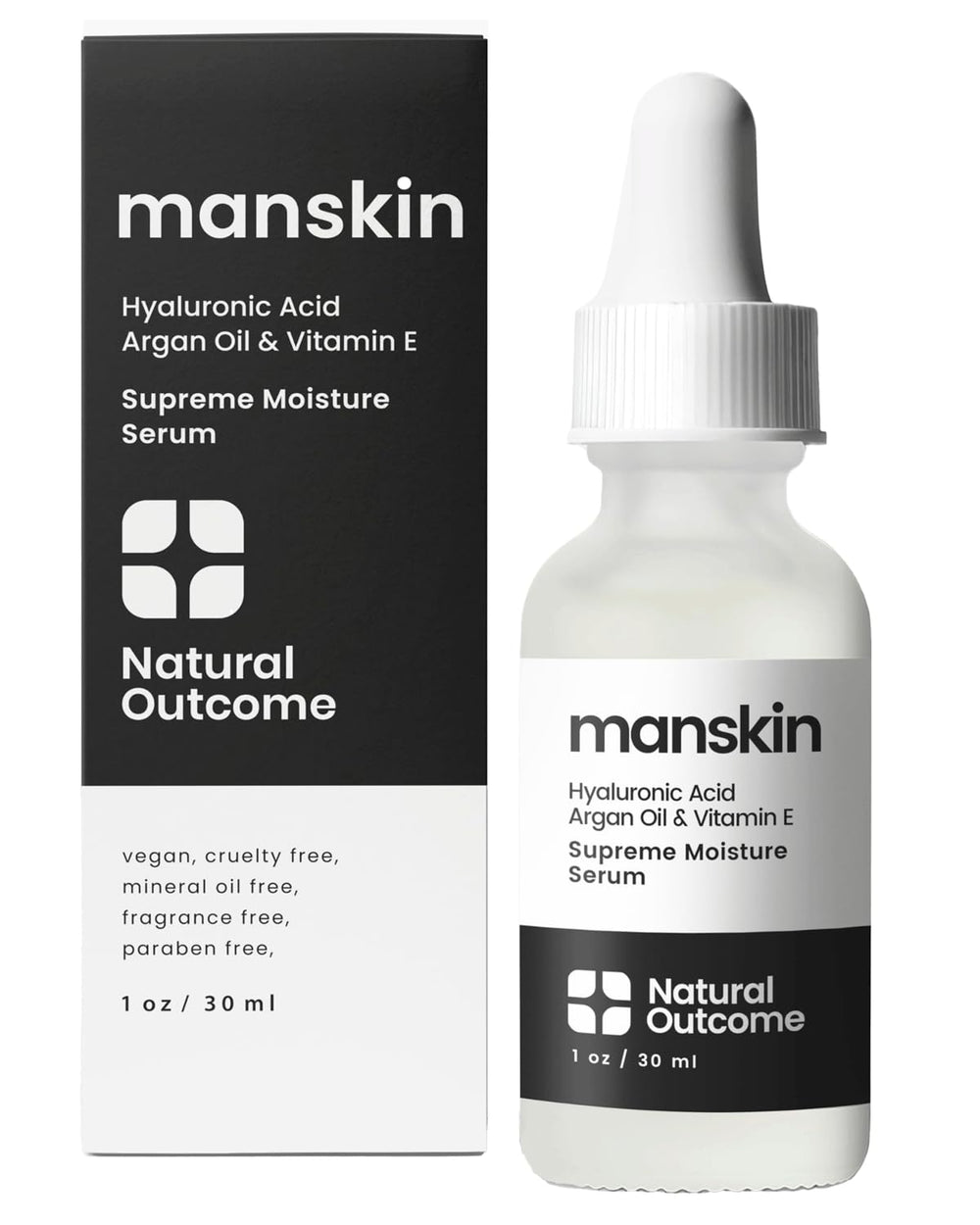 Natural Outcome Man Skin Supreme Moisture Serum bottle highlights deep hydration