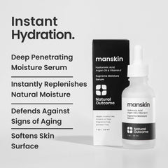 Natural Outcome Man Skin Supreme Moisture Serum packaging highlights clean sulfate-free formula