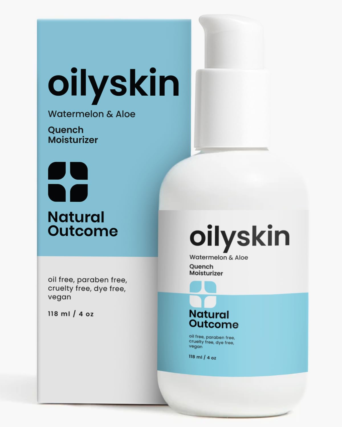 Natural Outcome oily-skin-moisturizer-tube-pump offers oil-free hydration for a matte finish.