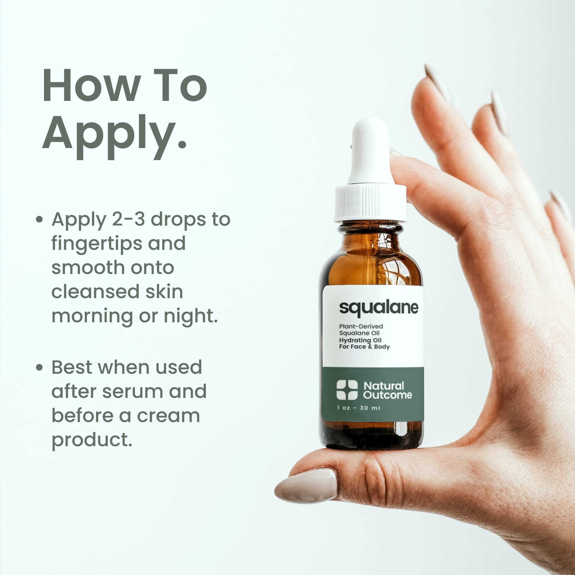 Natural Outcome Pure Squalane Oil on lips for soft, hydrated lips.
