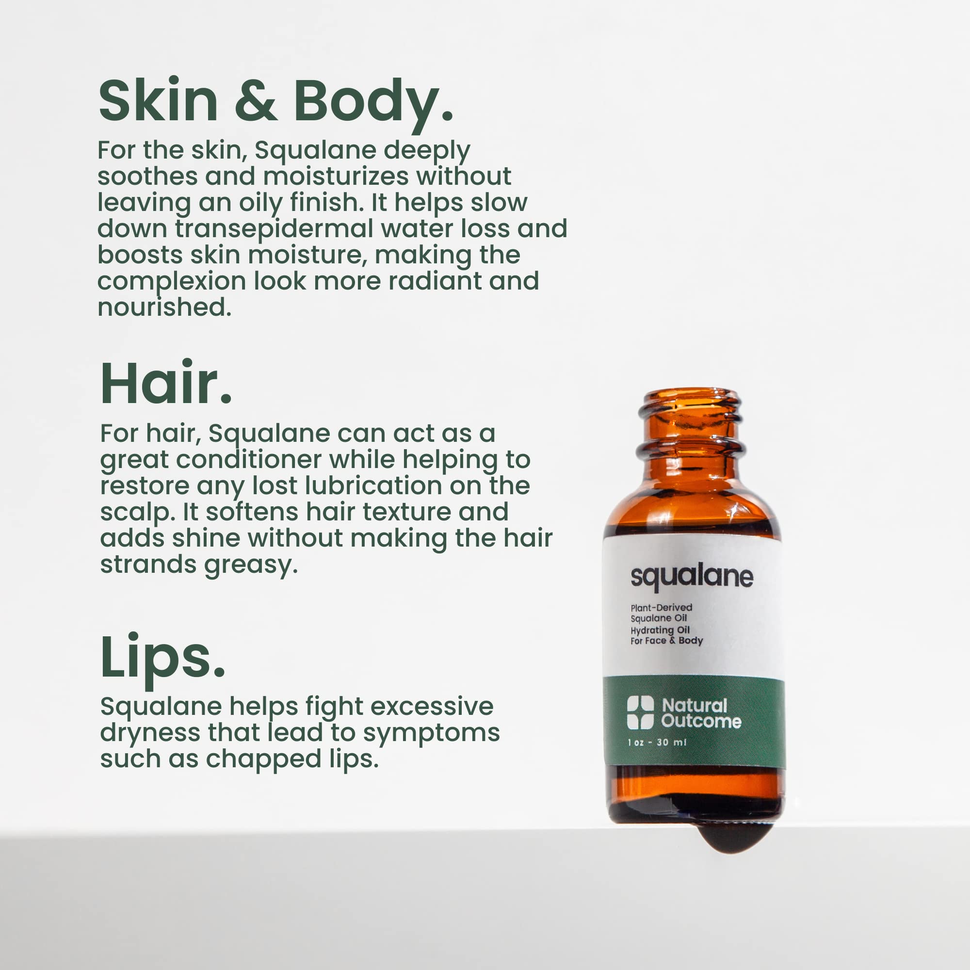 Natural Outcome Pure Squalane Oil plant-derived squalane ingredient focus.