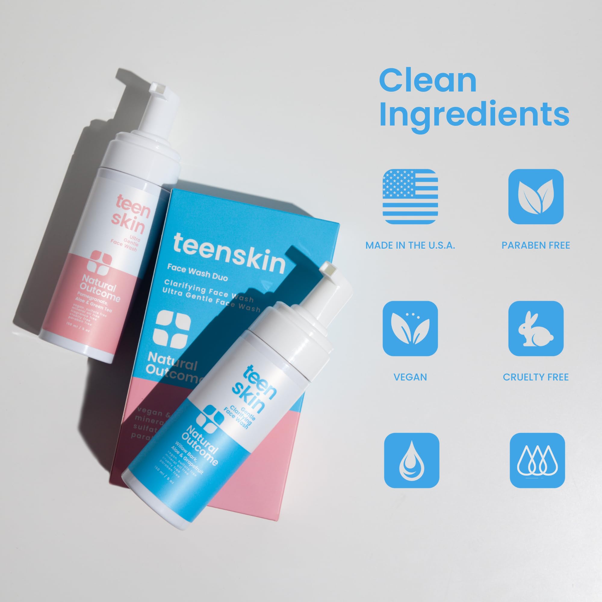 Natural Outcome Teen Skin Face Wash demonstrates light foam for teen skin cleansing.