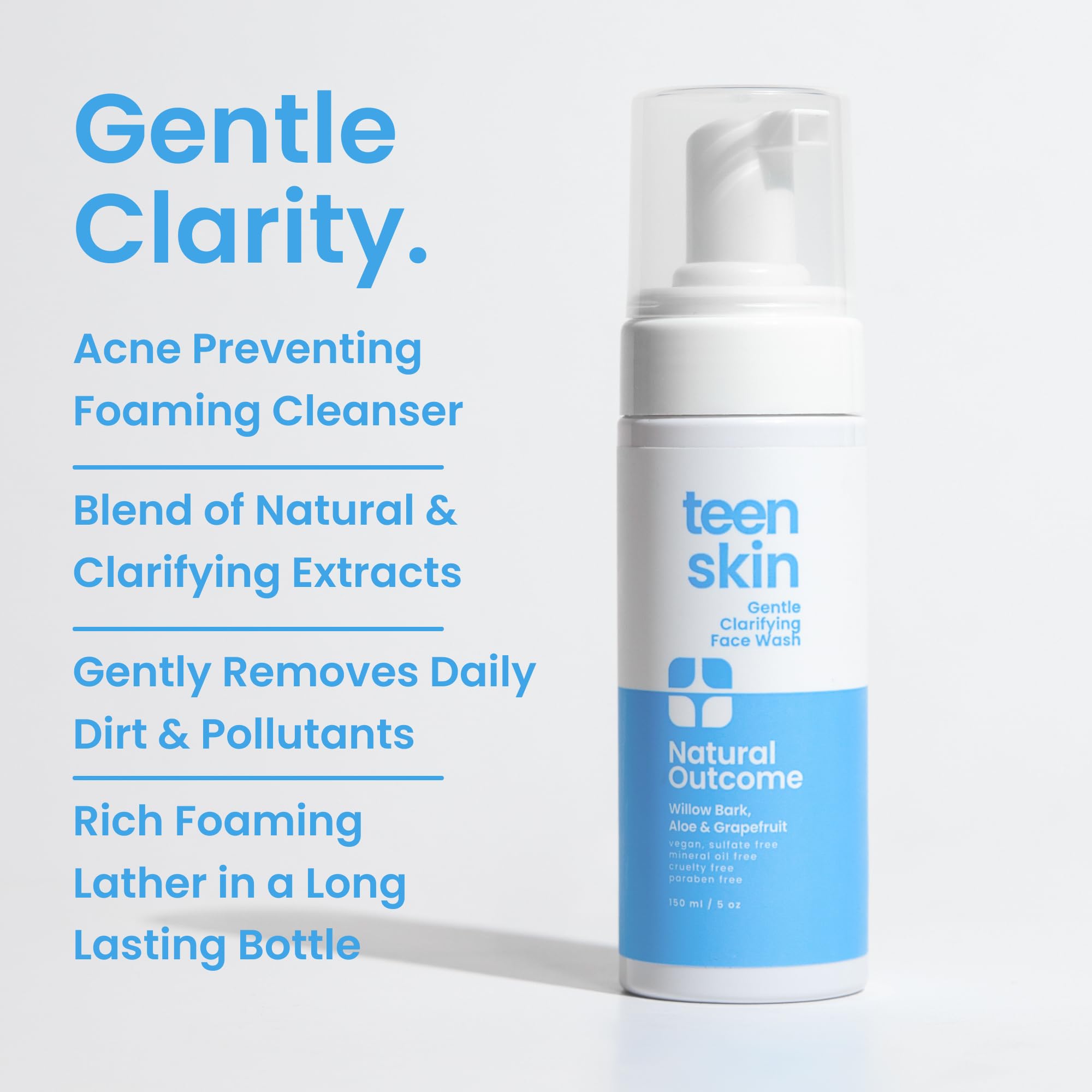Natural Outcome Teen Skin Face Wash foaming lather—light, oil-free cleansing for all skin types.