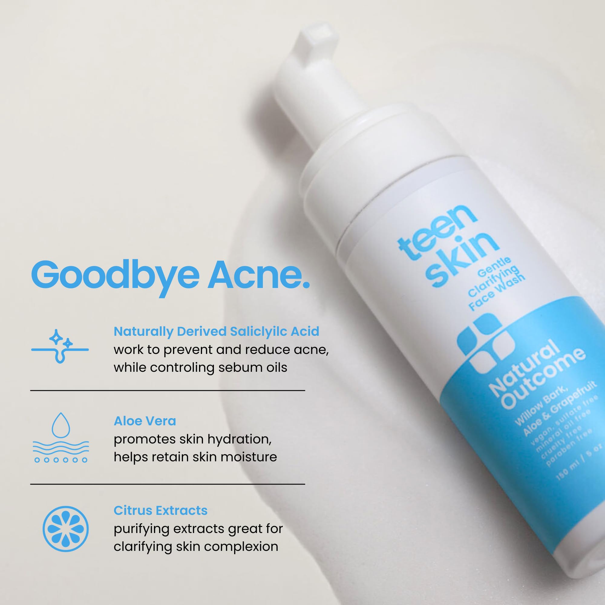 Natural Outcome Teen Skin Face Wash with grapefruit extract—refreshing aroma and antioxidant support.