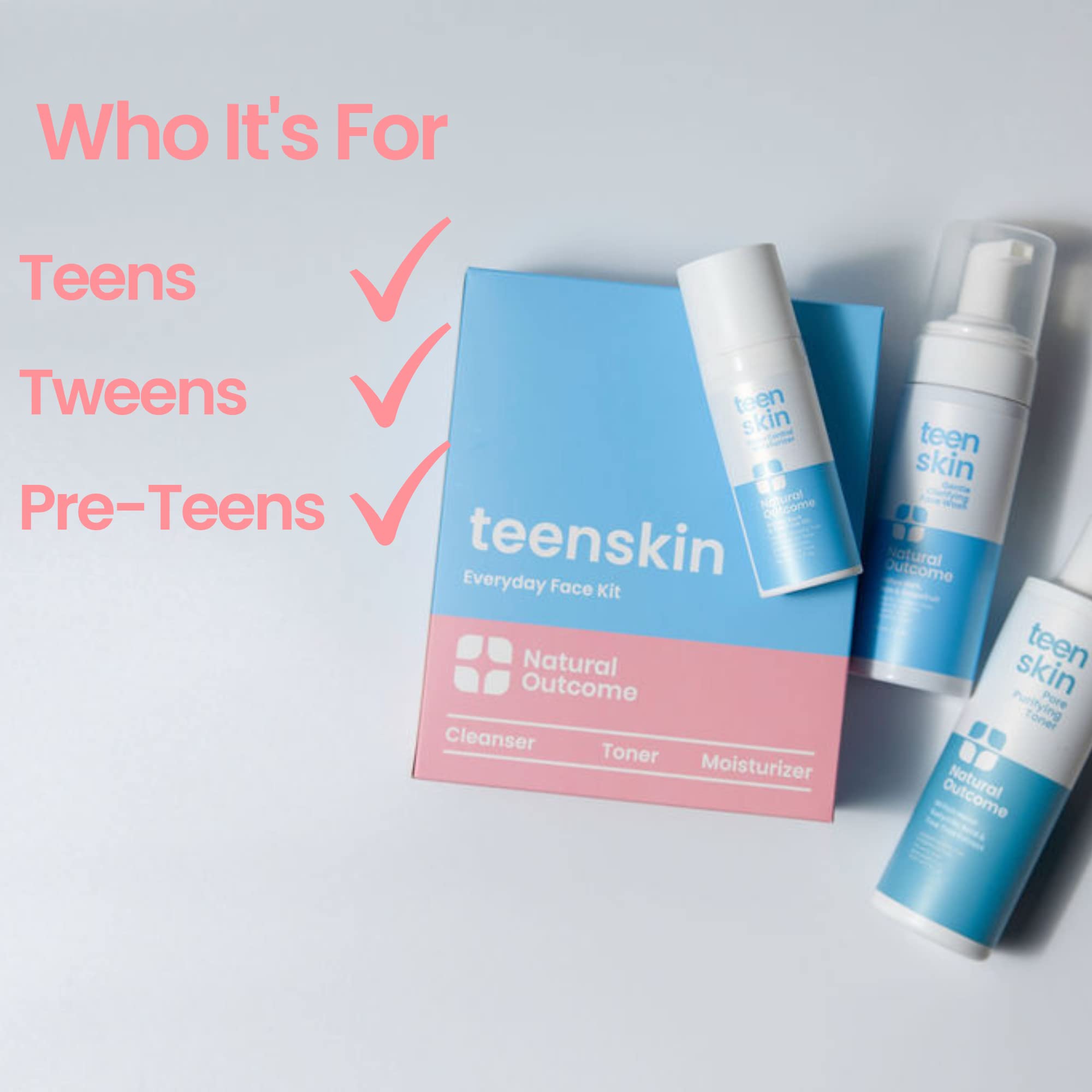 Natural Outcome Teen Skin kit packaging back view showing teen friendly contents
