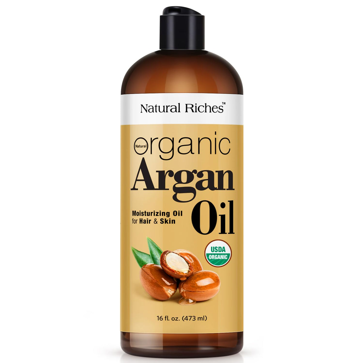 Natural Riches Organic Argan Oil 16oz bottle for deep moisture and radiant shine