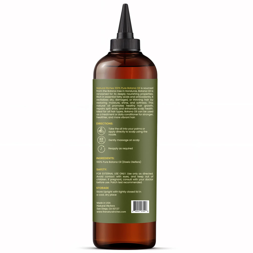 Natural Riches Batana Oil packaging conveys 100% natural, vegan care.