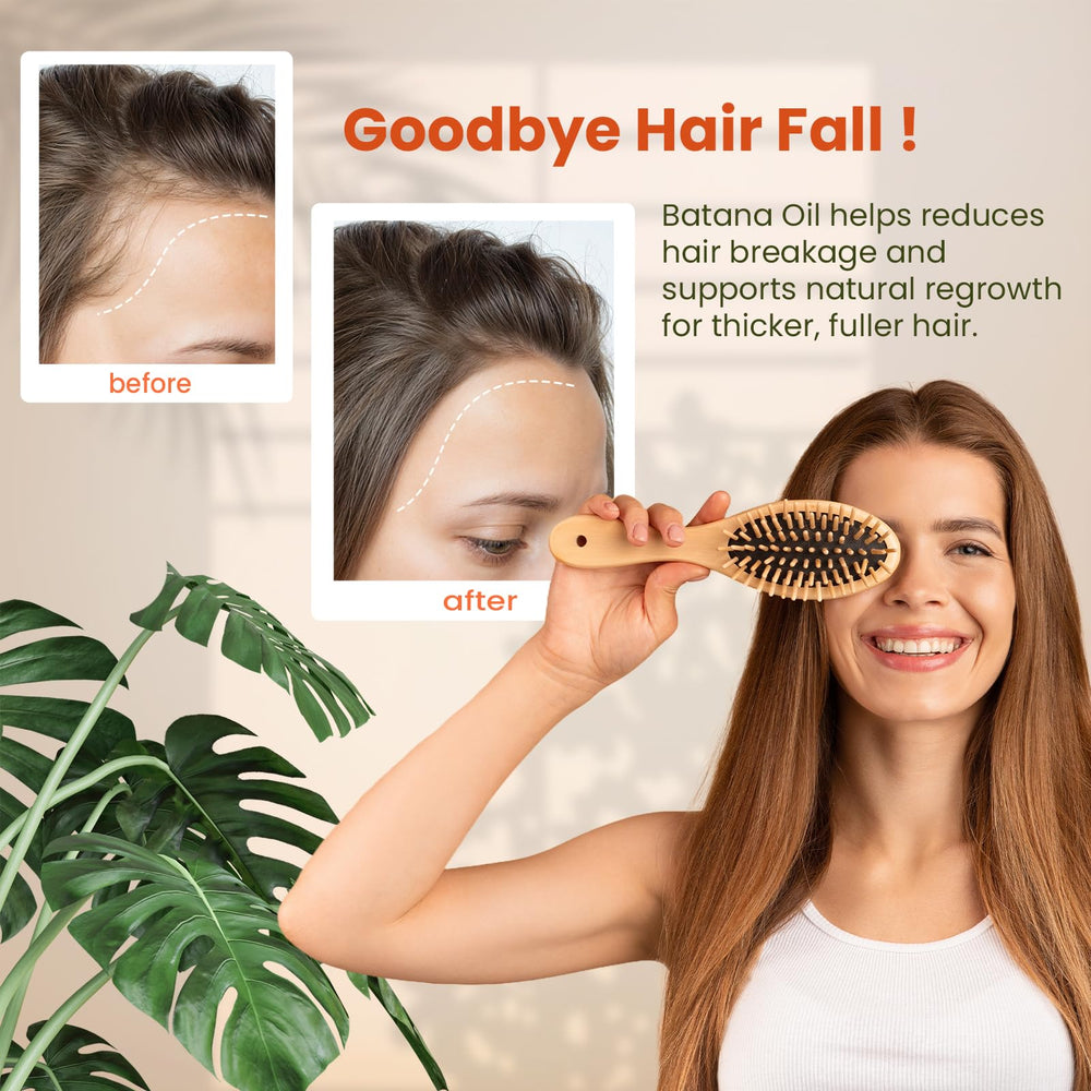 Natural Riches Batana Oil scalp-nourish application demonstrates anti-dryness care.