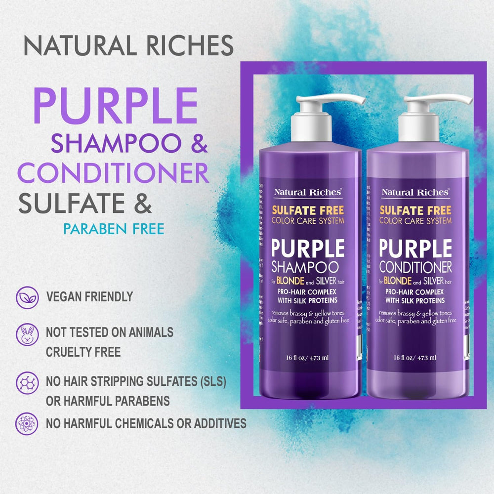 Natural Riches bathroom scene with purple bottles for daily color-safe care.