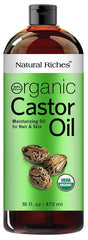 Natural Riches castor oil bottle amber for pure skin nourishment.