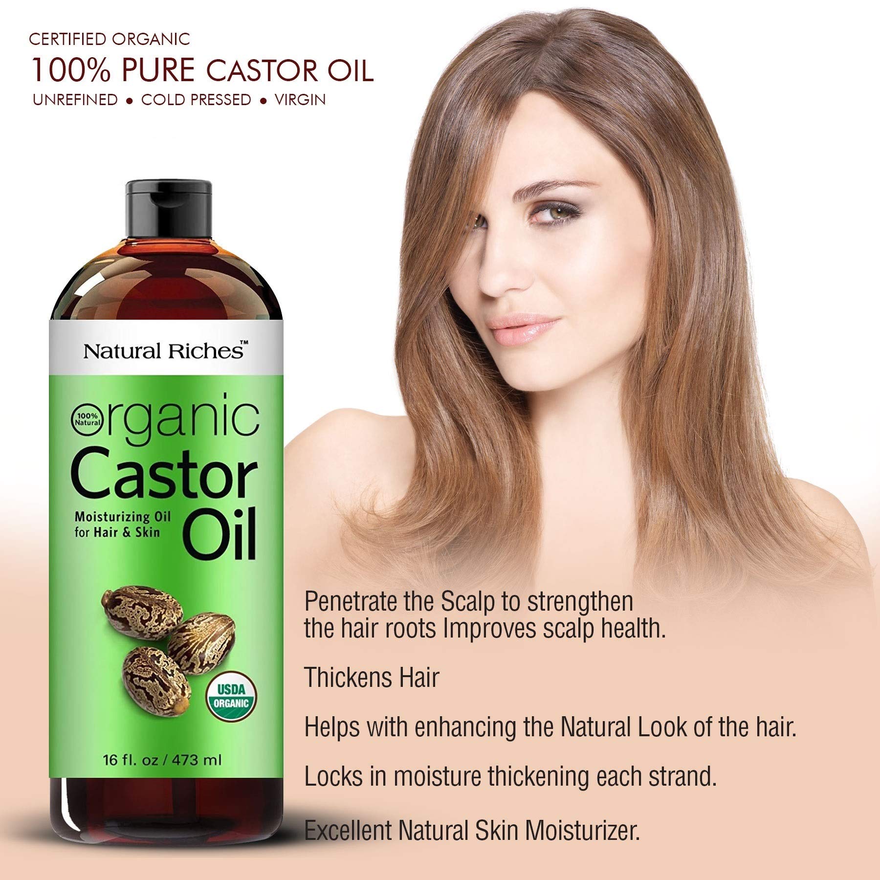 Natural Riches castor oil conditions eyebrows and eyelashes for a polished look.