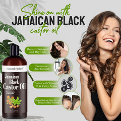 Natural Riches Jamaican Black Castor Oil bottle cap close-up shows premium packaging and purity.