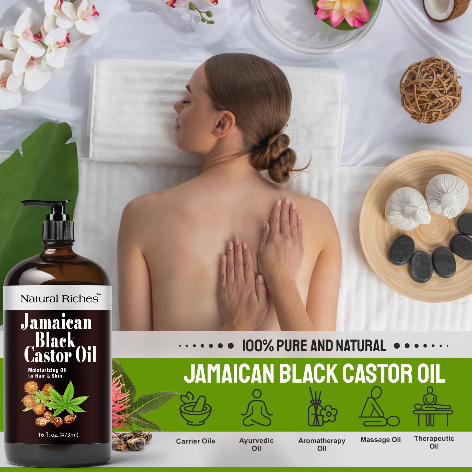 Natural Riches ingredients image highlights natural, cold-pressed oil quality