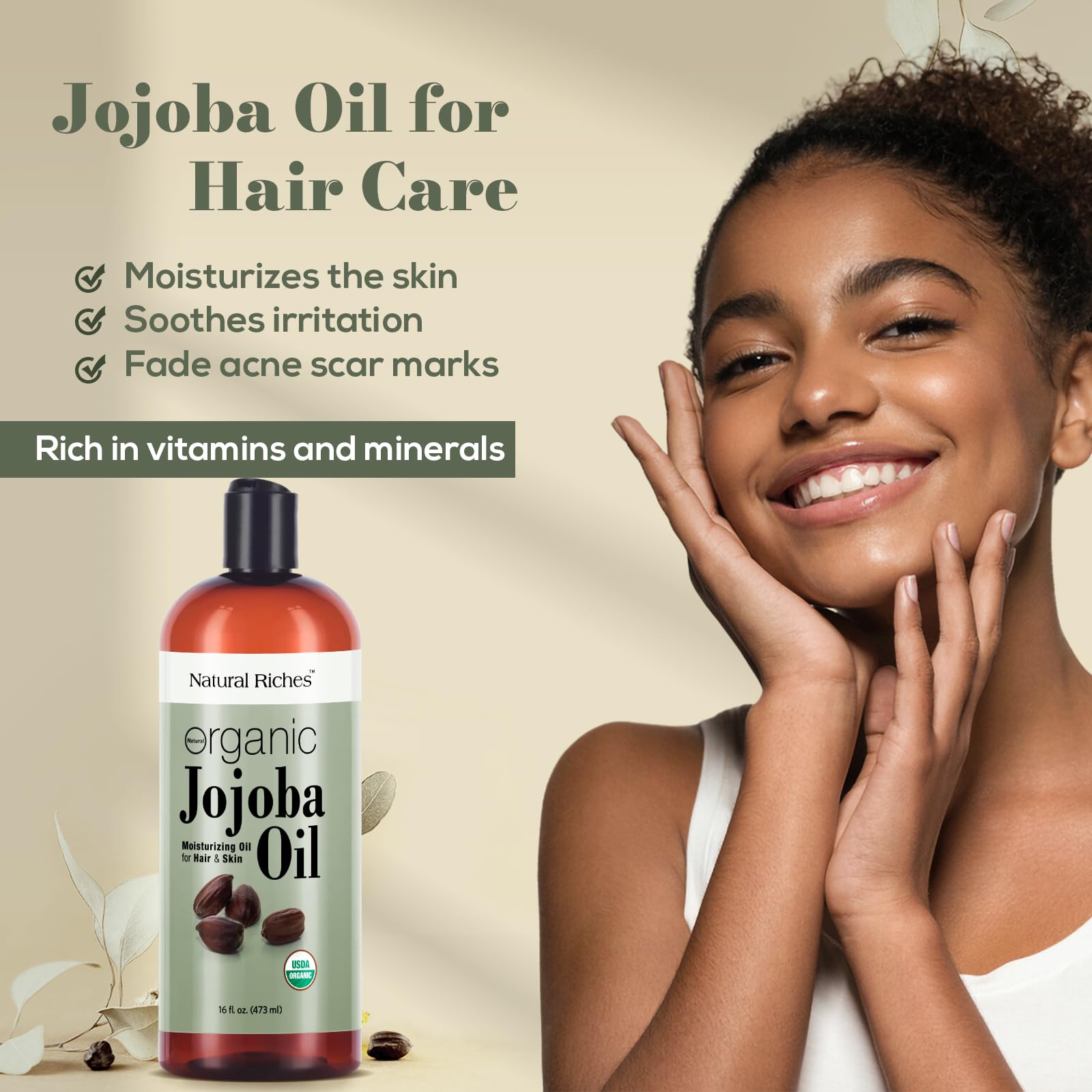 Natural Riches Jojoba Oil pump bottle for easy facial and body application
