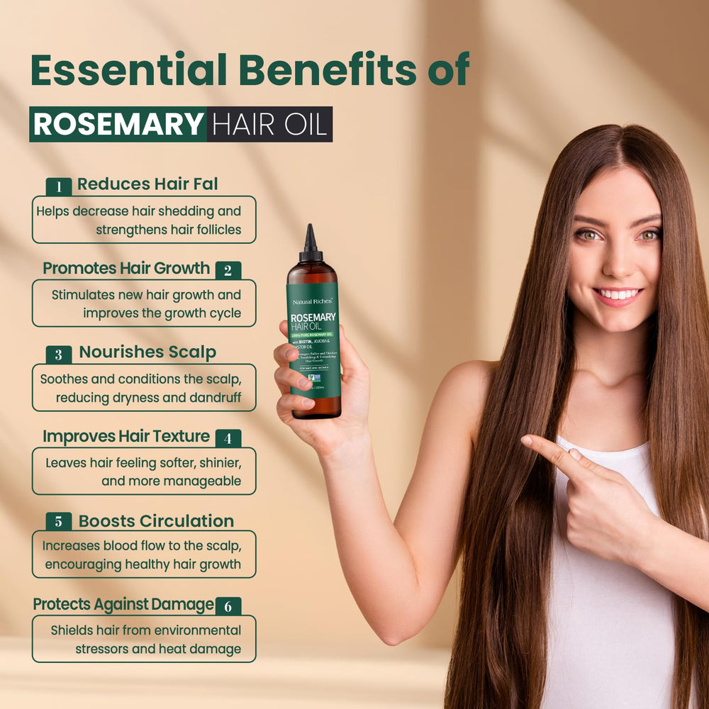 Natural Riches Rosemary Oil dandruff-nourish image hints at scalp comfort.