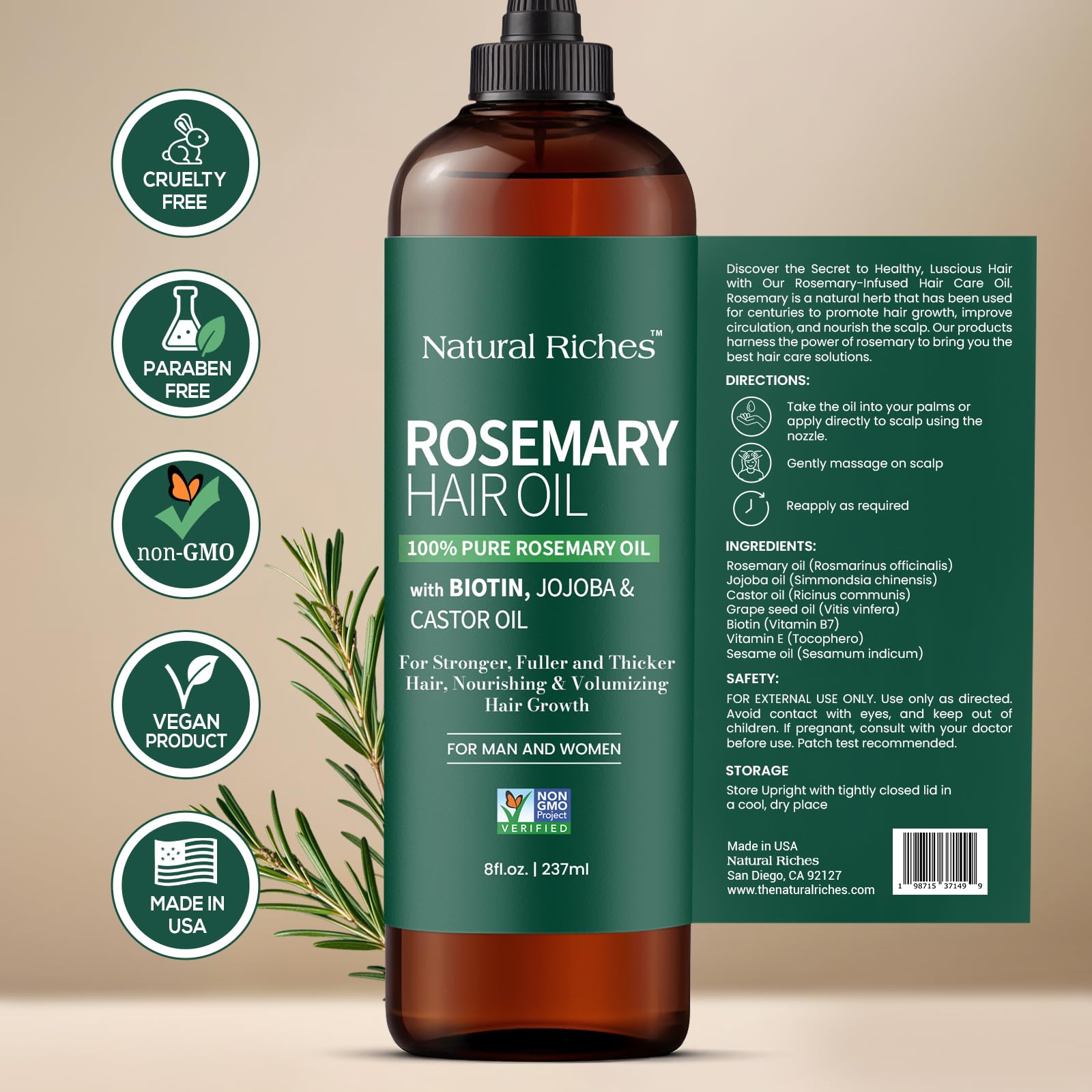 Natural Riches Rosemary Oil shine-hair result shows enhanced manageability and natural luster.